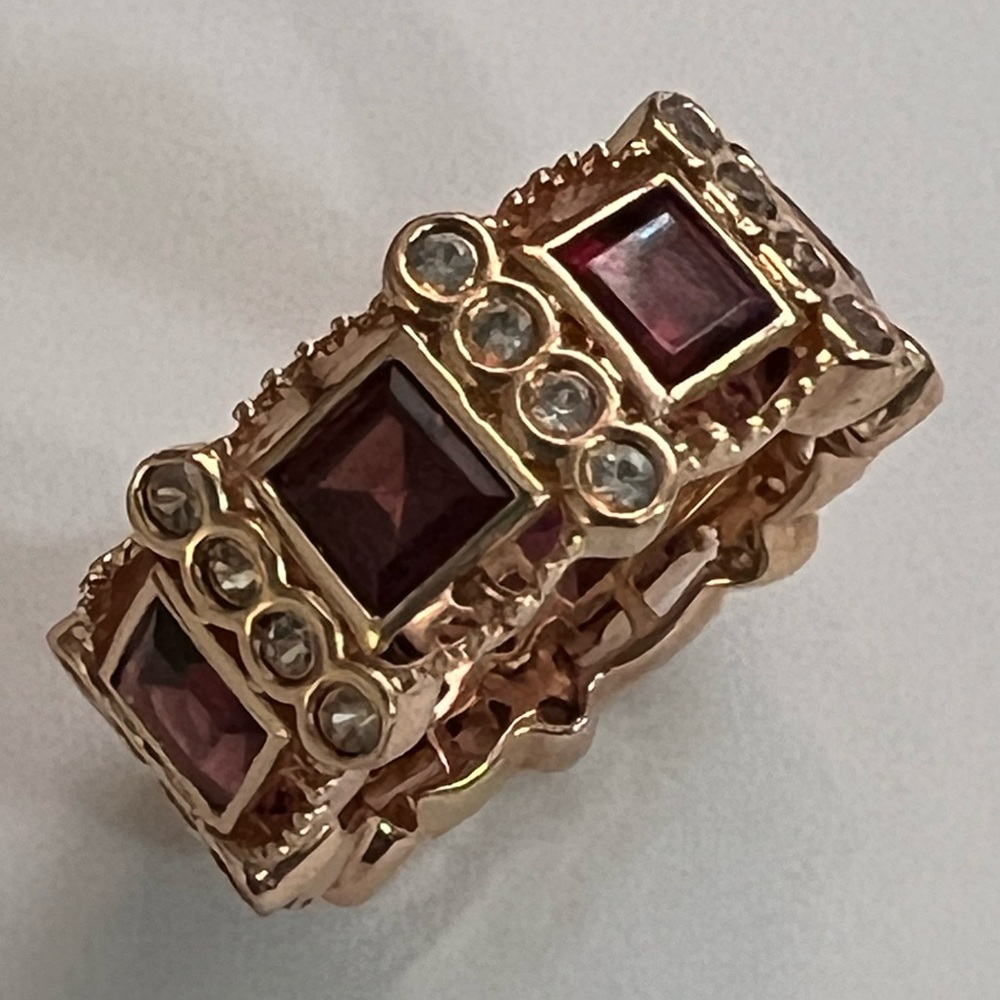 Dallas Prince Princess cut rhodolite garnet eternity band